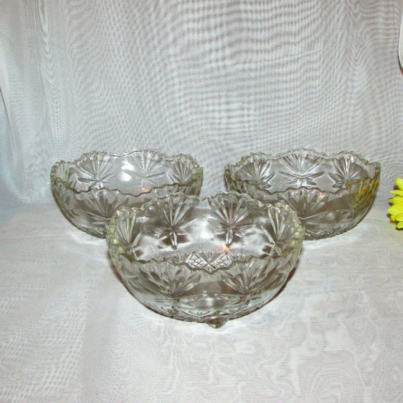 3 Vintage Clear Glass Dessert Snack Bowls Footed Fancy Pattern - Picture 9 of 11